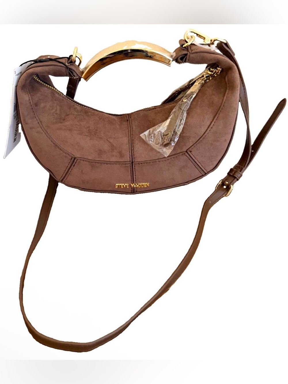 Steve Madden Chocolate Crescent Hobo with Gold Accent Bag NWT